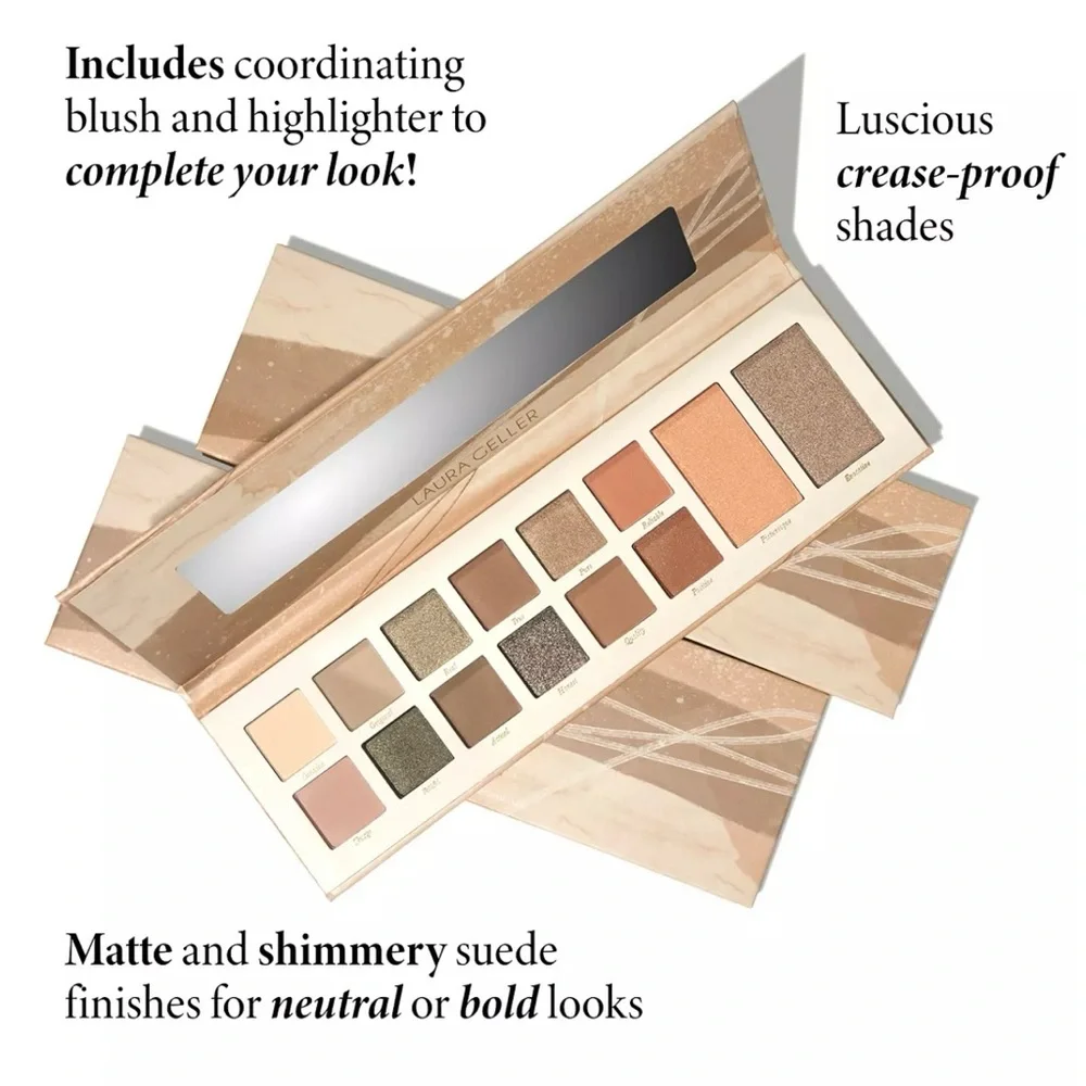 LAURA GELLER Artistry Palette 12 Multi-Finish Eyeshadows Highlighter Blush NWT